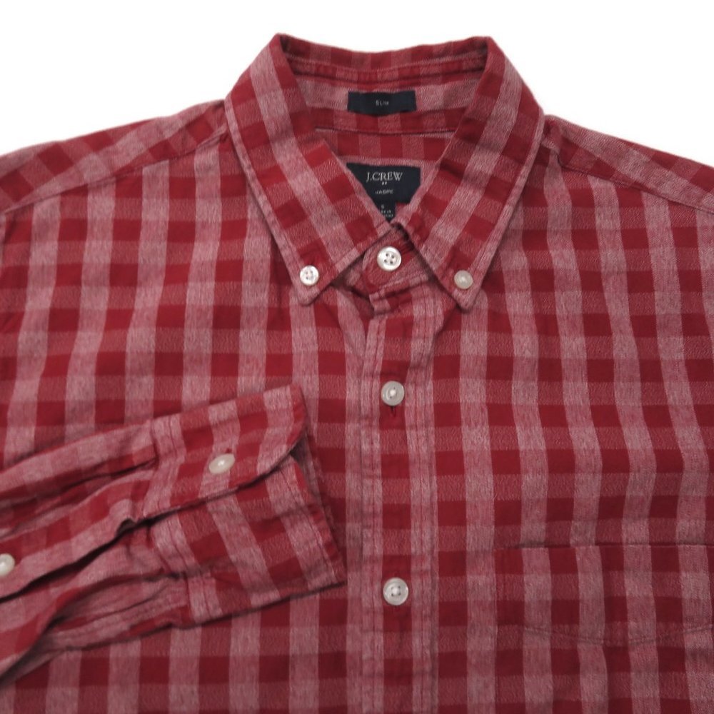 J Crew Men Small Slim Jaspe Button Down Shirt Red Check Long Sleeve C8587 Cotton